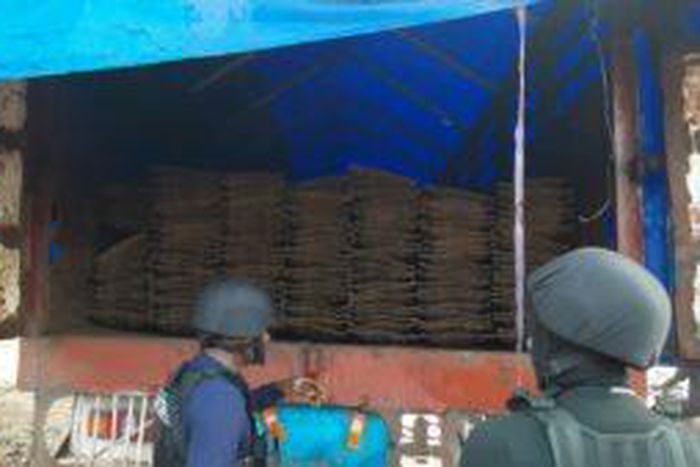 An impounded truck with vandalised rail track sleepers. [NAN]