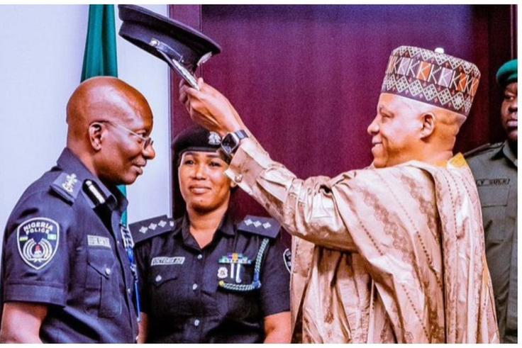 Vice Pressident Kashim Shettima decorates Kayode Egbetokun as acting IGP