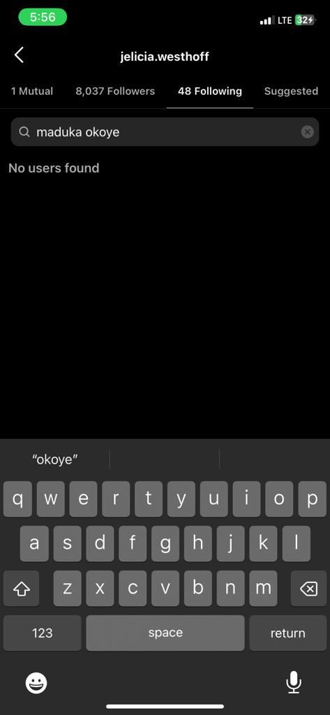 Maduka Okoye and Jelicia Westhoff have unfollowed each other on Instagram