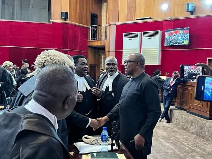 Peter Obi saying hello to his legal team
