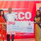 Presentation of the 2 million naira cheque to the winner of the DECO 2022 start-up prize, Ms Josephine Akpan.