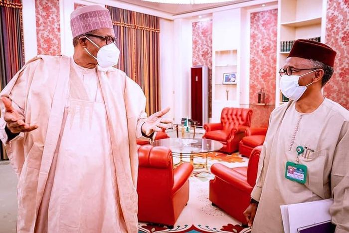 Kaduna State governor, Nasir El-Rufai (right), with President Muhammadu Buhari (left) [KDSG]