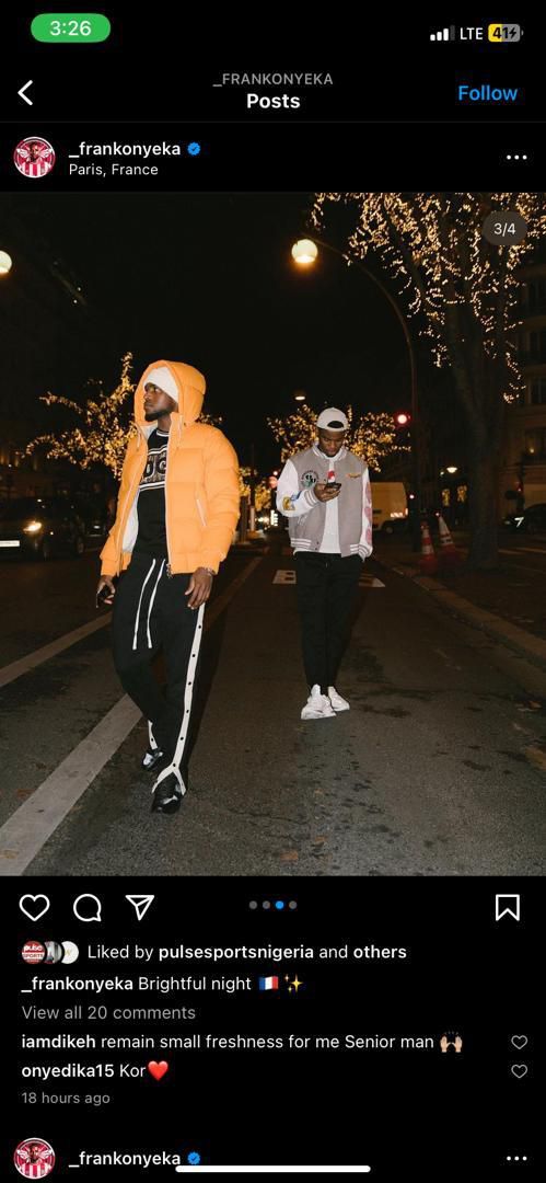 Super Eagles midfielders Frank Onyeka and Raphael Onyedika chilling in Paris