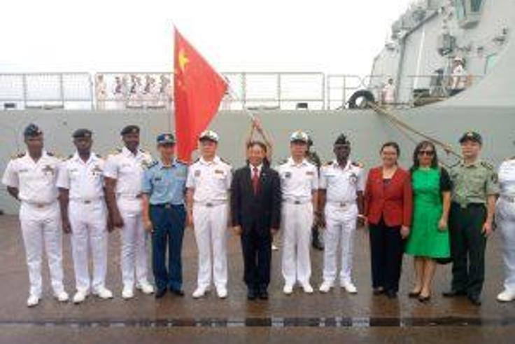 The Chinese envoy with senior Nigerian Navy personnel at NPA.