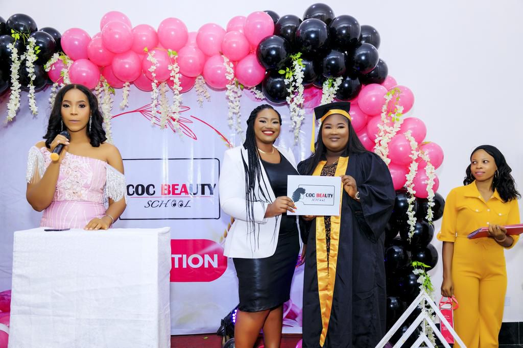 L-R, Host - Violet Adesina, CEO - Ayo Bassey, Graduating Student  - Funmilayo Mustapha