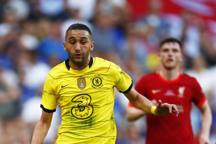 Chelsea's Hakim Ziyech during FA Cup Final between Chelsea and Liverpool at Wembley Stadium on May 14, 2022.