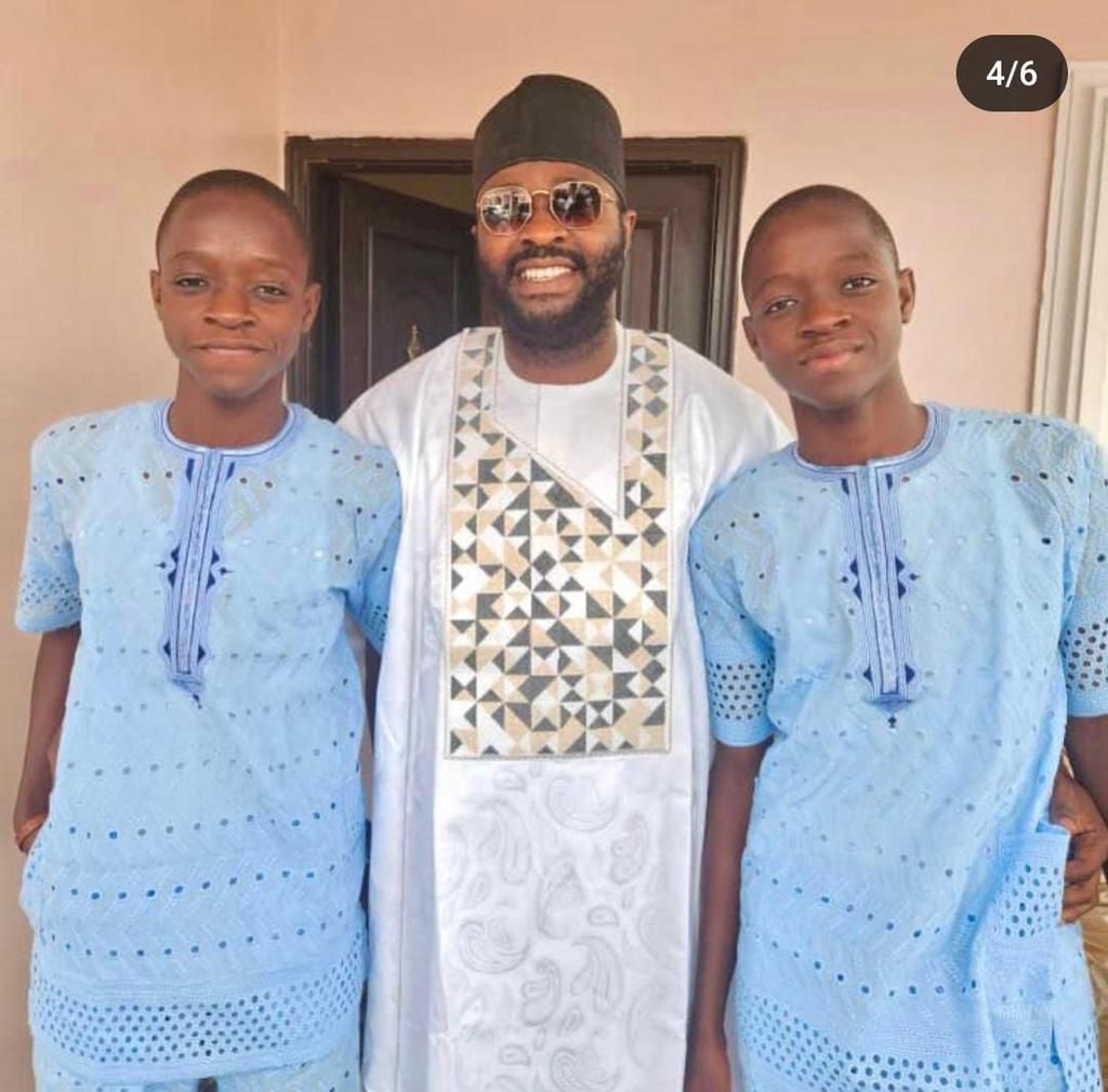 Femi and his sons during the Eid Mubarak celebration [Instagram/Femi Adebayo salami]