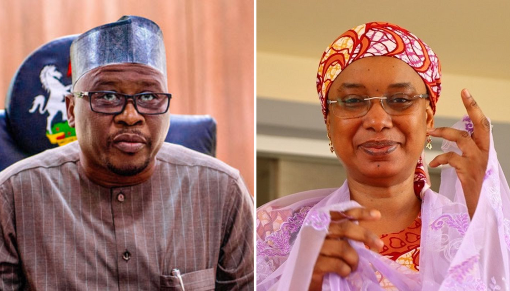 PDP's Ahmadu Fintiri (left) and APC's Senator Aishatu 'Binani' Dahiru (right) are frontrunners for the Adamawa governor's seat
