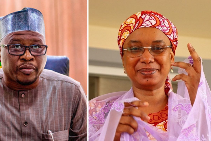 PDP's Ahmadu Fintiri (left) and APC's Senator Aishatu 'Binani' Dahiru (right) are frontrunners for the Adamawa governor's seat
