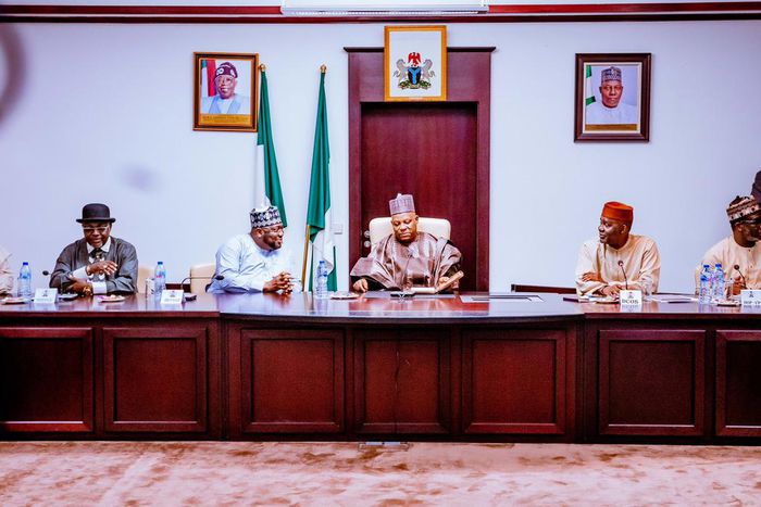 Shettima seeks former Senators’ support to Tinubu administration. [Twitter:@officialSKSM]