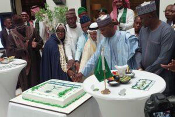 (M) The Ambassador of the Kingdom of Saudi Arabia in Nigeria, Mr Faisal Alghamdi, (3rdL) Nasir El-Rufai, former Governor of Kaduna State, (2ndL) Abubakar Bello-Lolo, the former Governor of Niger and others. [NAN]