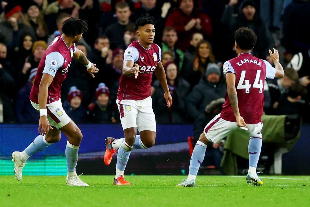 Ollie Watkins celebrates after scoring for Aston Villa against Liverpool in the Premier League