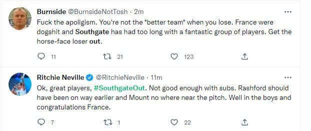 Social media reactions England vs France