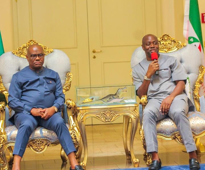Rivers state Governor, Nyesom Wike, on Tuesday, visited his Oyo State counterpart, Seyi Makinde. [penangle]