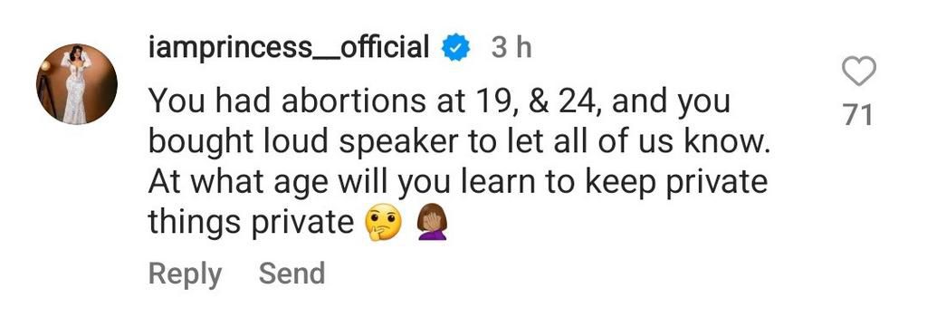 Screenshot of Princess's comment [Linda Ikeji]