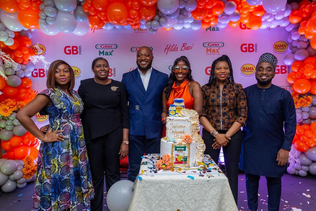 L-R: Oreoluwa Atinmo – Marketing Director, Stephanie Omobuwajo – HR Director, Vincent Egbe – Managing Director, Hilda Baci – Brand Ambassador Gino and Bama, Amarachi Obrifor – Sales Director, Aderibigbe Adetokunbo - Corporate Affairs & Comms. Manager