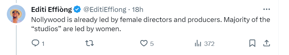 Editi Effiong shares more comments on women in the Nigerian film industry [Twitter]
