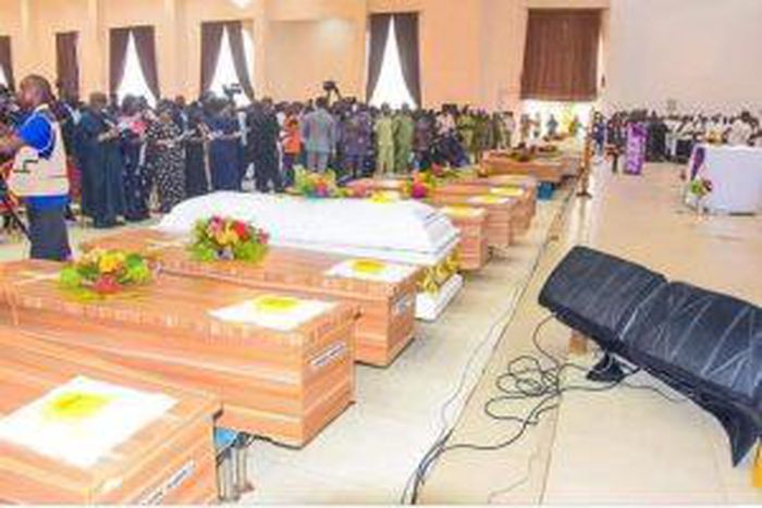 Remains of the victims of the St. Francis Catholic Church, Owo attack at the funeral service on Friday.