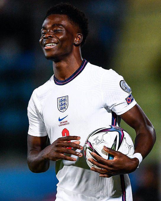 Bukayo Saka in action for England