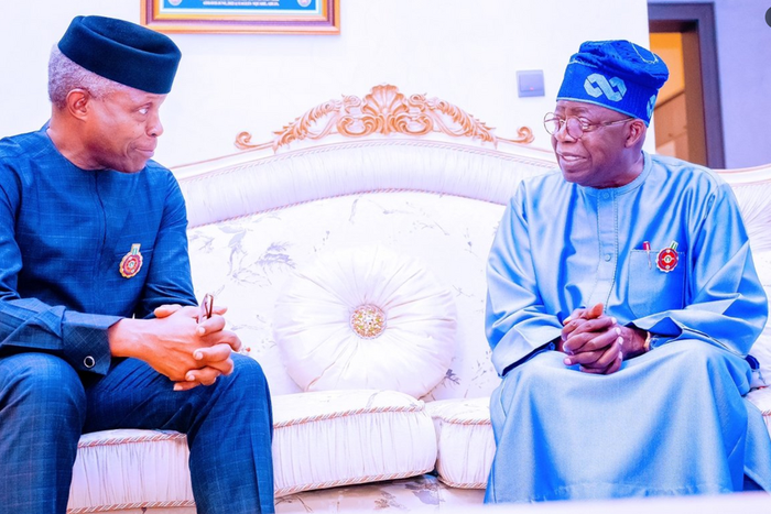 Vice President, Yemi Osinbajo visited the APC presidential candidate, Asiwaju Bola Tinubu, at his Abuja residence. [Twitter:@akandeoj]