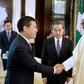 Nigeria’s President Muhammadu Buhari greets China’s Foreign Minister Wang Yi (C) and Chinese Ambassador to Nigeria Zhou Pingjian during their visit to the Presidential Villa in Abuja, Nigeria [REUTERS]