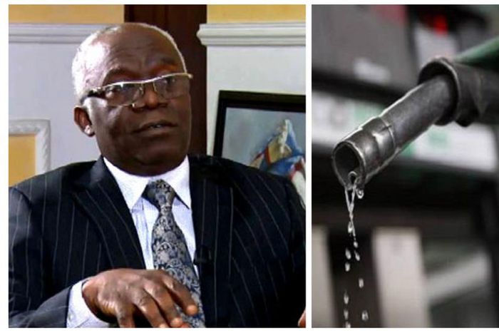 A photo combination of Femi Falana and a fuel pump nozzle. [ChannelsTV]