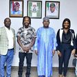 Chairman/Chief Executive Officer of the National Drug Law Enforcement Agency, Brig. Gen. Mohamed Buba Marwa (Retd) and music star, Naira Marley (both middle) flanked by the Agency’s Director of Media and Advocacy, Femi Babafemi (2nd l) and other member...