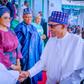 President Bola Tinubu (left) shakes hands with his predecessor, Muhammadu Buhari (right) [Presidency]