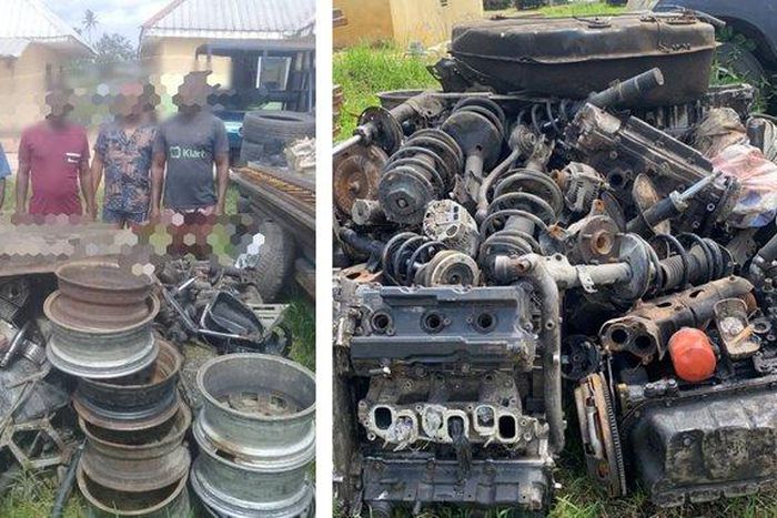 Police arrest suspected car snatchers in Delta, recover stolen vehicles. [Twitter:@Brightgoldenboy]