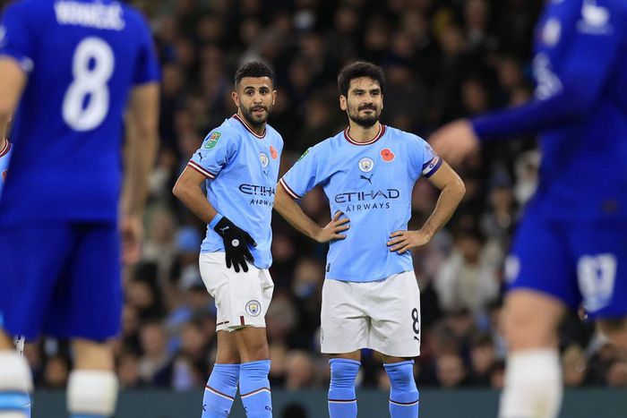 Carabao Cup Third Round Manchester City v Chelsea Riyad Mahrez 26 and Ilkay Gundogan 8 of Manchester City await taking a free-kick during the Carabao Cup Third Round match Manchester City vs Chelsea