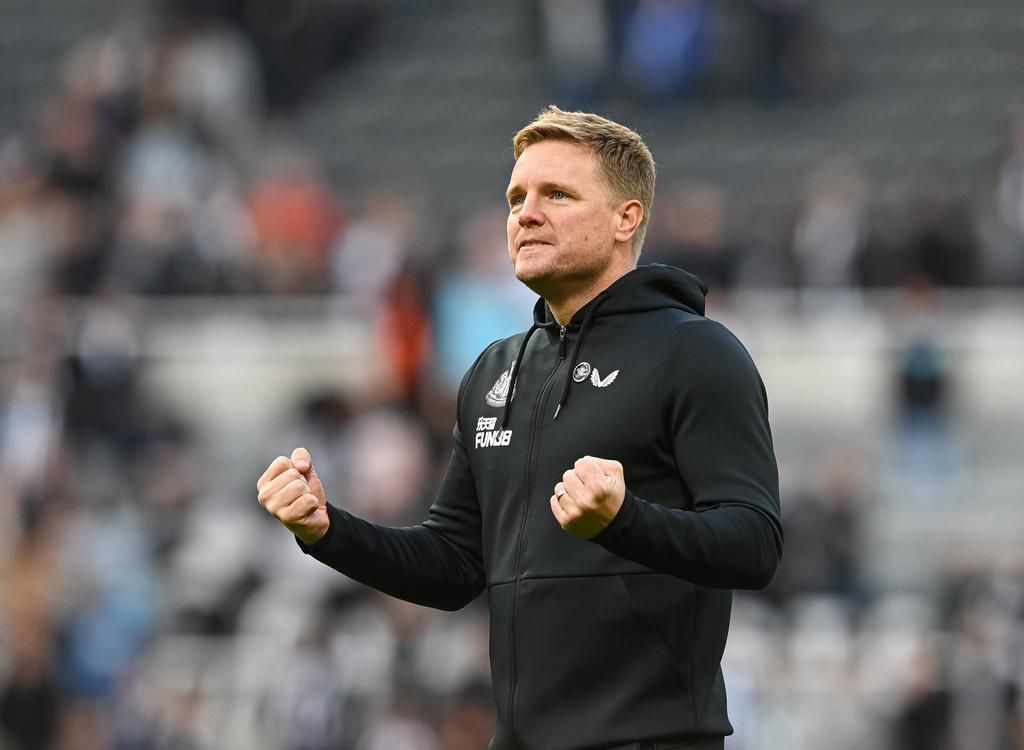 Eddie Howe manager of Newcastle United celebrates a good meal.