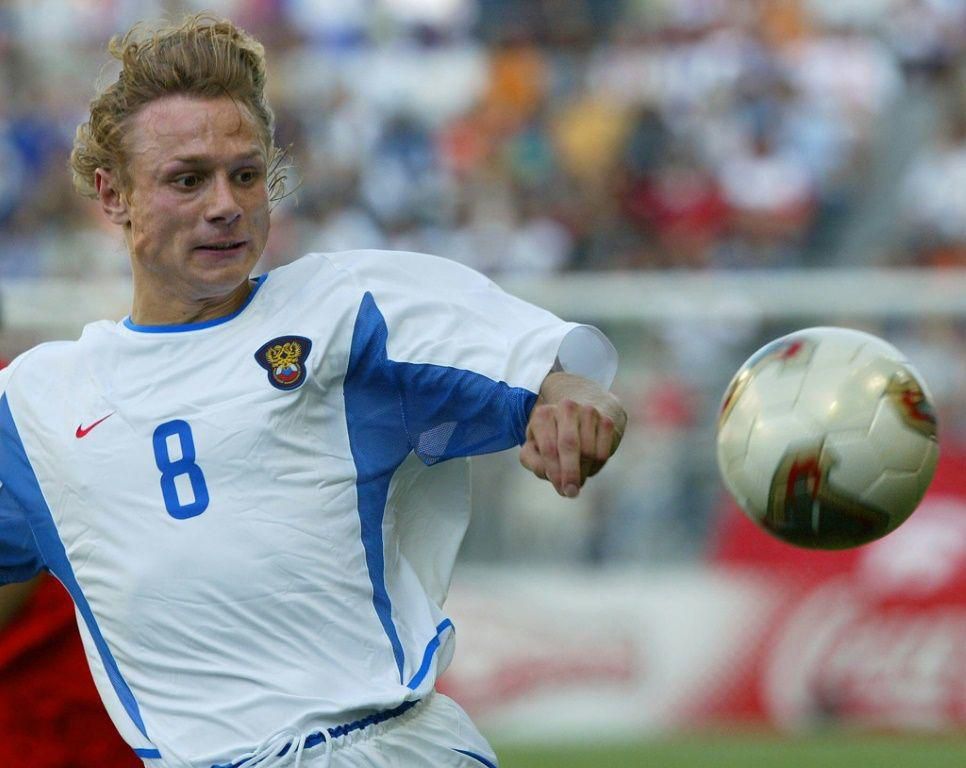 Valery Karpin playing for Russia against Tunisia in Kobe at 2002 World Cup in Kobe, Japan. He scored the second goal in a 2-0 victory