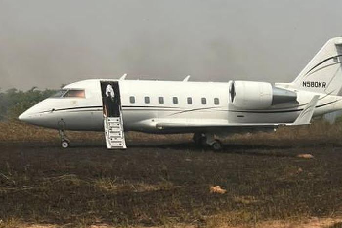 The jet with registration number, N580KR, missed the runway and veered into the nearby bush. [Channels TV]