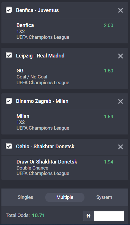 UEFA Champions League accumulator on Bet9ja