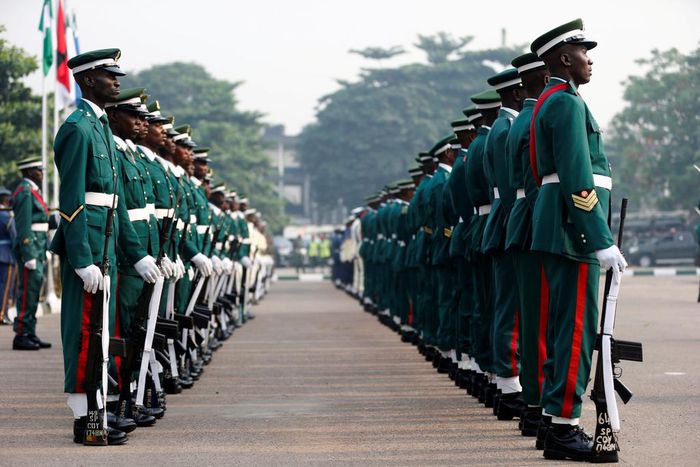 Soldiers stand in a parade at the military arcade during a ceremony marking the army Remembrance Day in Lagos, Nigeria January 15, 2017 [REUTERS/Akintunde Akinleye]
