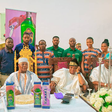 L-R – Oba Saburi Babajide Bakre, Gbagura of Agura, Oba Adedotun Aremu Gbadebo, Okukenu IV, Alake of Egba Land and Oba Prof. Saka Adeola Matemilola, Olowu of Owu, with the Seaman’s Schnapps entourage standing behind during a courtesy visit to the palace...
