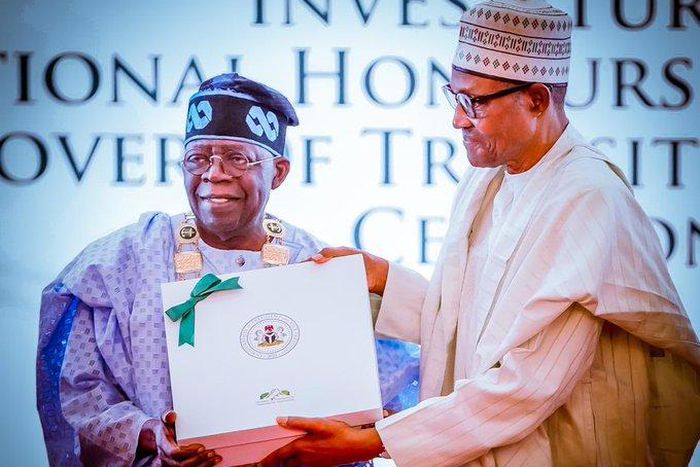 President Muhammadu Buhari conferred National Honours on President-Elect Asiwaju Bola Tinubu and VP-Elect, Sen. Kashim Shettima on Thursday, May 25, 2023. [Presidency]