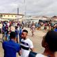 Students of Adekunle Ajasin University protesting over fee hike in Akure on Monday, April 9, 2018.
