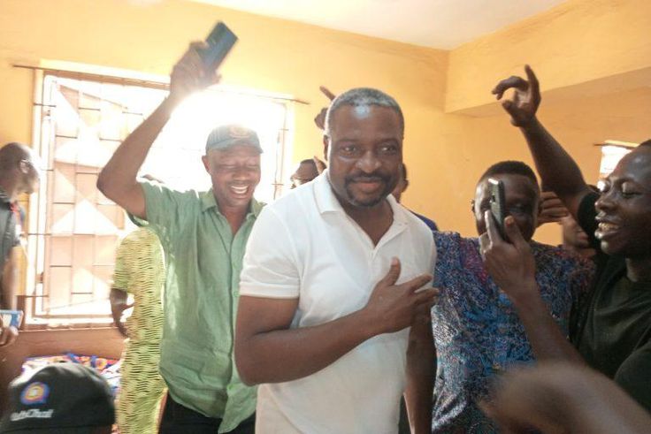 Hon. Moshood Oshun jubilating after being declared winner on Sunday