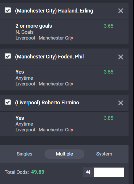 Liverpool vs Manchester City odds on Bet9ja
