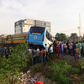 Scene of the accident involving a staff bus and a passenger train in Ikeja, Lagos. (Channels TV)