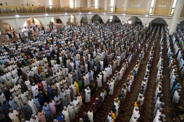 Muslim faithful at Friday prayers in the National Mosque in Abuja, Nigeria's capital