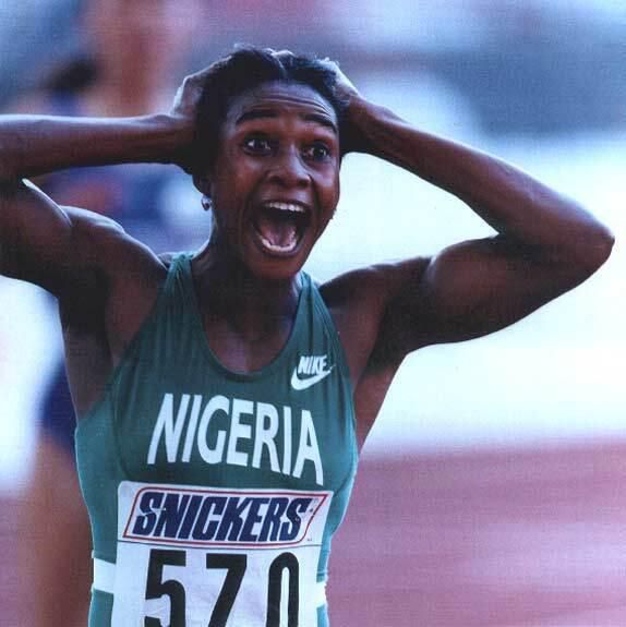 Mary Onyali at Atlanta 1996 Olympics, after winning the 200m Bronze medal