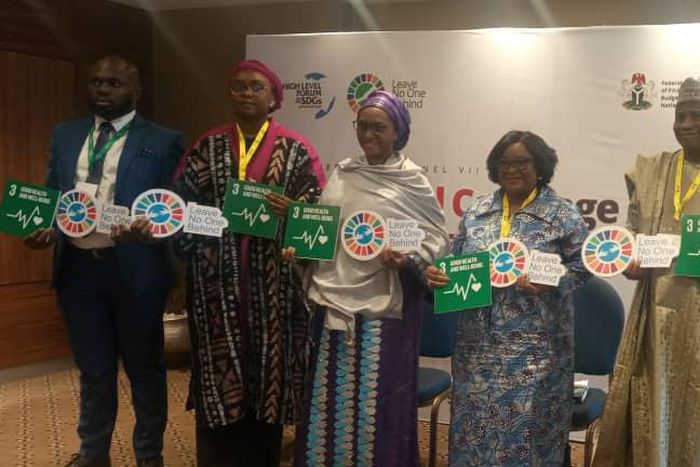 Gov Aminu Tambuwal joins other panelists with the Minister of Finance, Ahmed Zainab to discuss the Universal Coverage and Basic Healthcare Funds in Abuja. (PIC)