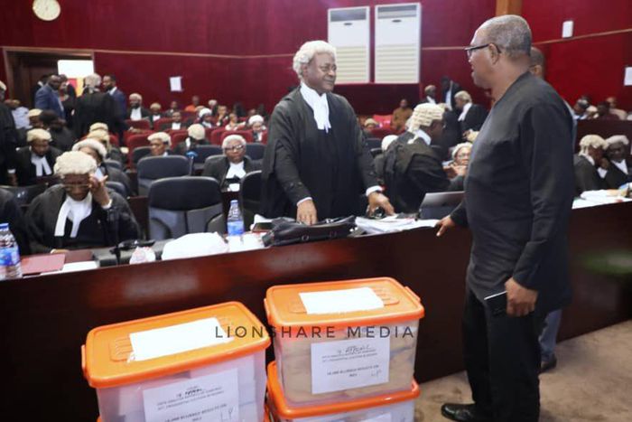 Peter Obi attends hearing of petition at the presidential tribunal in Abuja. [Twitter:balamiisaac]