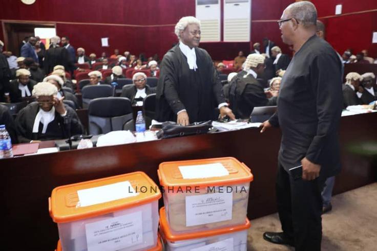 Peter Obi attends hearing of petition at the presidential tribunal in Abuja. [Twitter:balamiisaac]