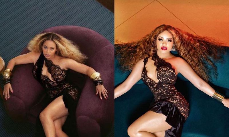 Nengi and Beyonce posing alike [instagram]
