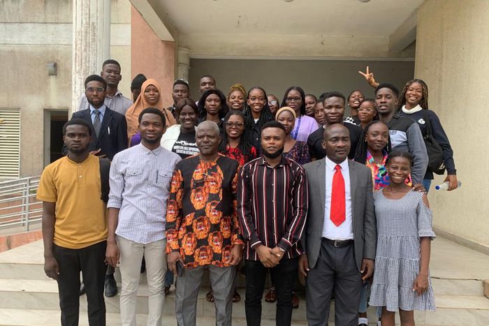 Bayo Wahab (second left) Prof Yinka Alawode, Shotayo Nurudeen  and Pastor Femi Adedeji after Pulse training for LASU communication students on Solutions Journalism.
