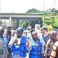 Minister of Works, Mr David Umahi and other officials, during the inspection of the under deck, Lagoon sections of the Third Mainland Bridge, Carter Bridge, Falomo Bridge and Independence Bridge in Lagos on Saturday [NAN]