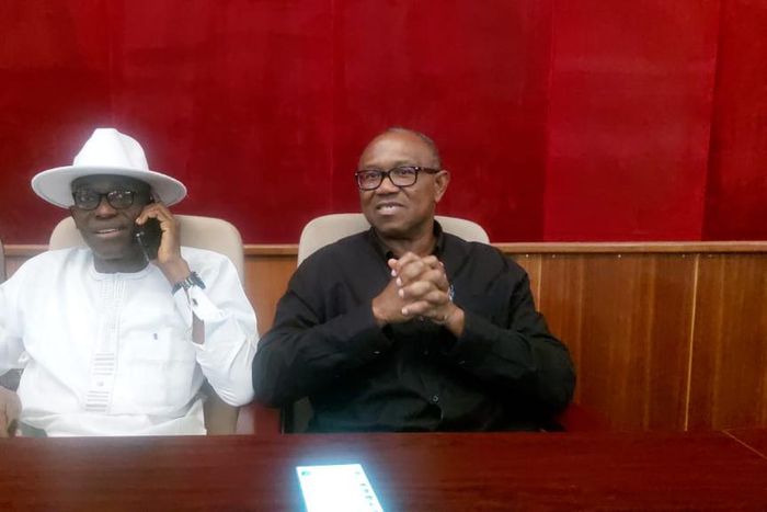 Labour Party (LP) chairman, Julius Abure (left), and 2023 presidential candidate, Peter Obi (right) [Premium Times]